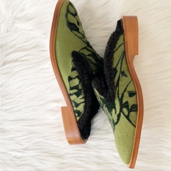 Free People Butterfly Effect Faux Fur Mule Size 37 Green Slip On Flat Loafer New - Picture 3 of 9